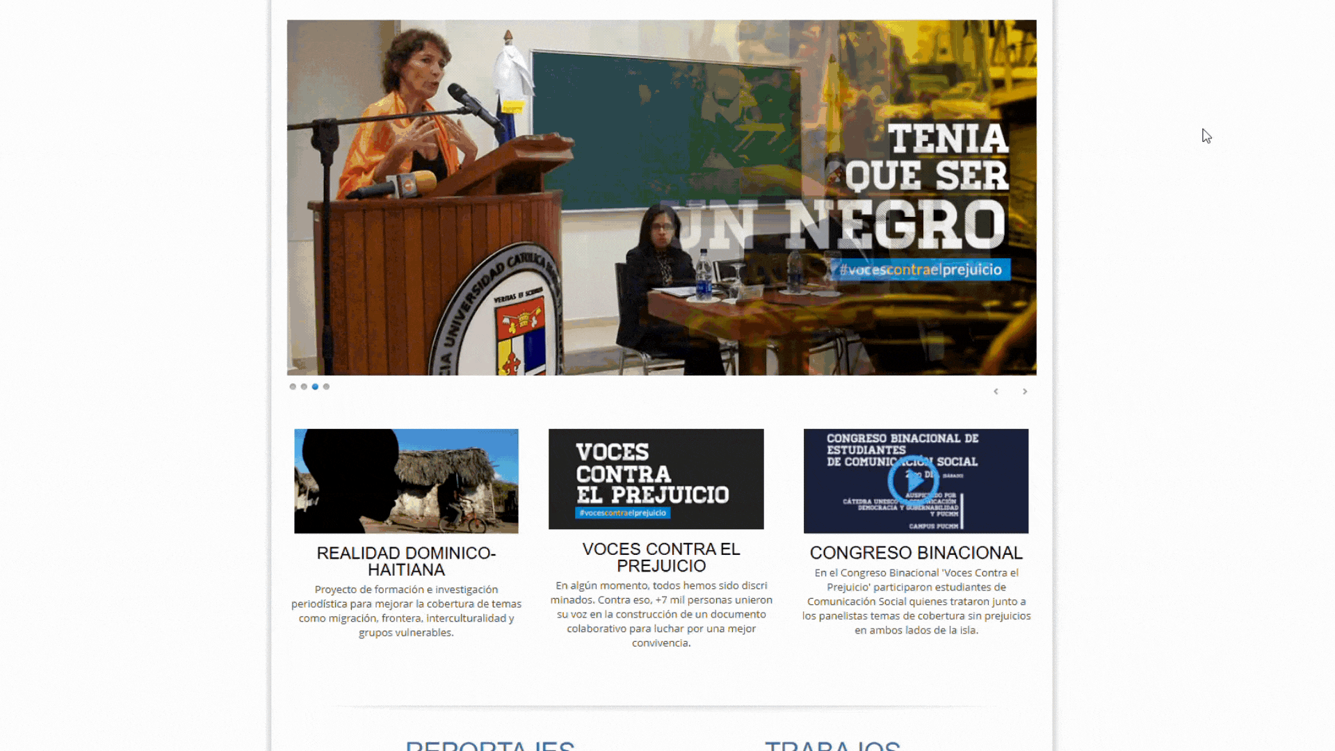 GIF Catedra UNESCO Pucmm de Comunicacion Democracia y Gobernabilidad 2 Comparación entre la versión antigua del sitio web de la Cátedra UNESCO PUCMM de Comunicación, Democracia y Gobernabilidad, y el nuevo rediseño. Al inicio se ve la página anterior, con una distribución visual más rígida. Luego, en los últimos segundos, aparece la actualización: un diseño más limpio, moderno y organizado, con mejor tipografía, más aire visual y secciones más claras para navegar.