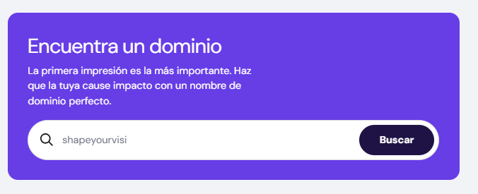 Interfaz gráfica de una herramienta de búsqueda de dominios web. Muestra una barra de entrada con lupa y botón 'Buscar', utilizada como el primer paso para verificar la disponibilidad de un nombre en internet.